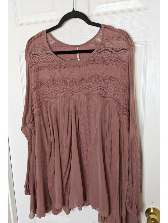 Free People Tops - Free People Penny Lane Sheer Tunic Size XS Mauve BOHO Gauze Lace Oversized